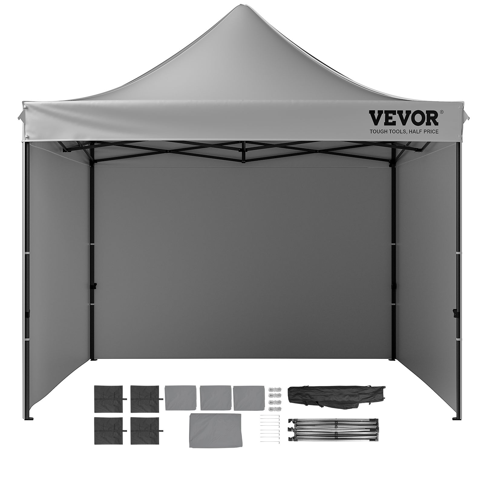 Tonnelle Pop-up 304,8x304,8cm VEVOR, Parois Latérales Amovibles, Sac à Roulettes, UV/Résistant, Imperméable pour Jardin, Terrasse, Camping, Gris Foncé - 8
