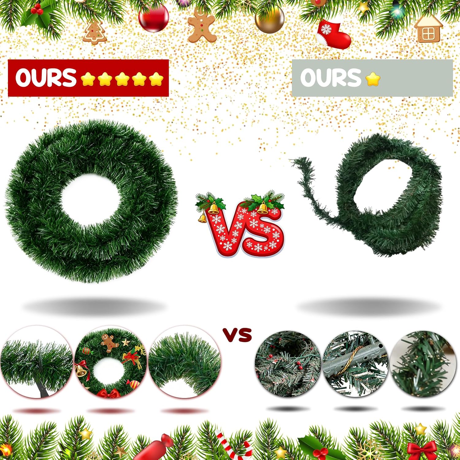 15M Guirlande Sapin de Noel Artificiel , Réaliste Imitation Sapin De Noël Décoration pour Chambre Porte Mur Fenêtre Cheminée - 6