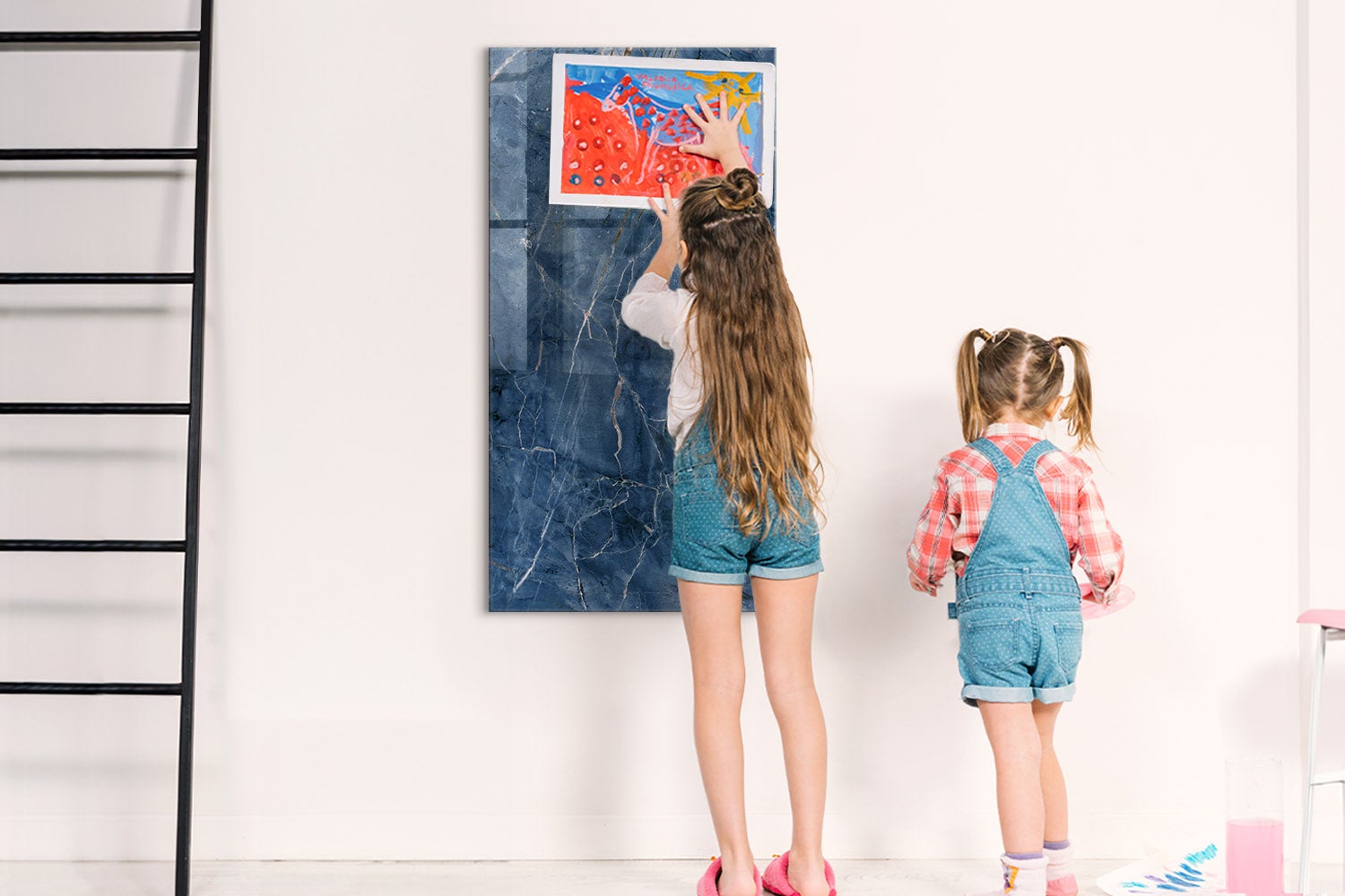 Tableau magnétique mural, Tulup - 60x120 cm - Marbre décoratif, 5 aimants, une éponge, un marqueur blanc - 3