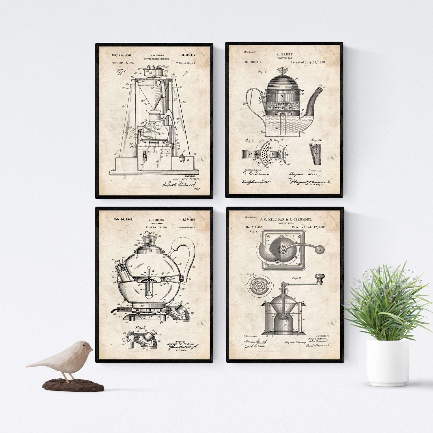 Lot De 4 Affiches Brevets Vintage | Inventions Anciennes | Papier 250g Format A4 | Décoration Bureau Ou Atelier