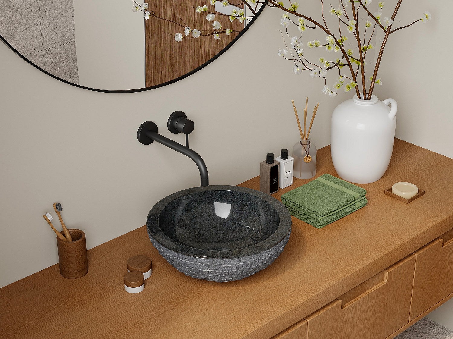 Vasque de salle de bain en marbre MUKI - Couleur grise - 6