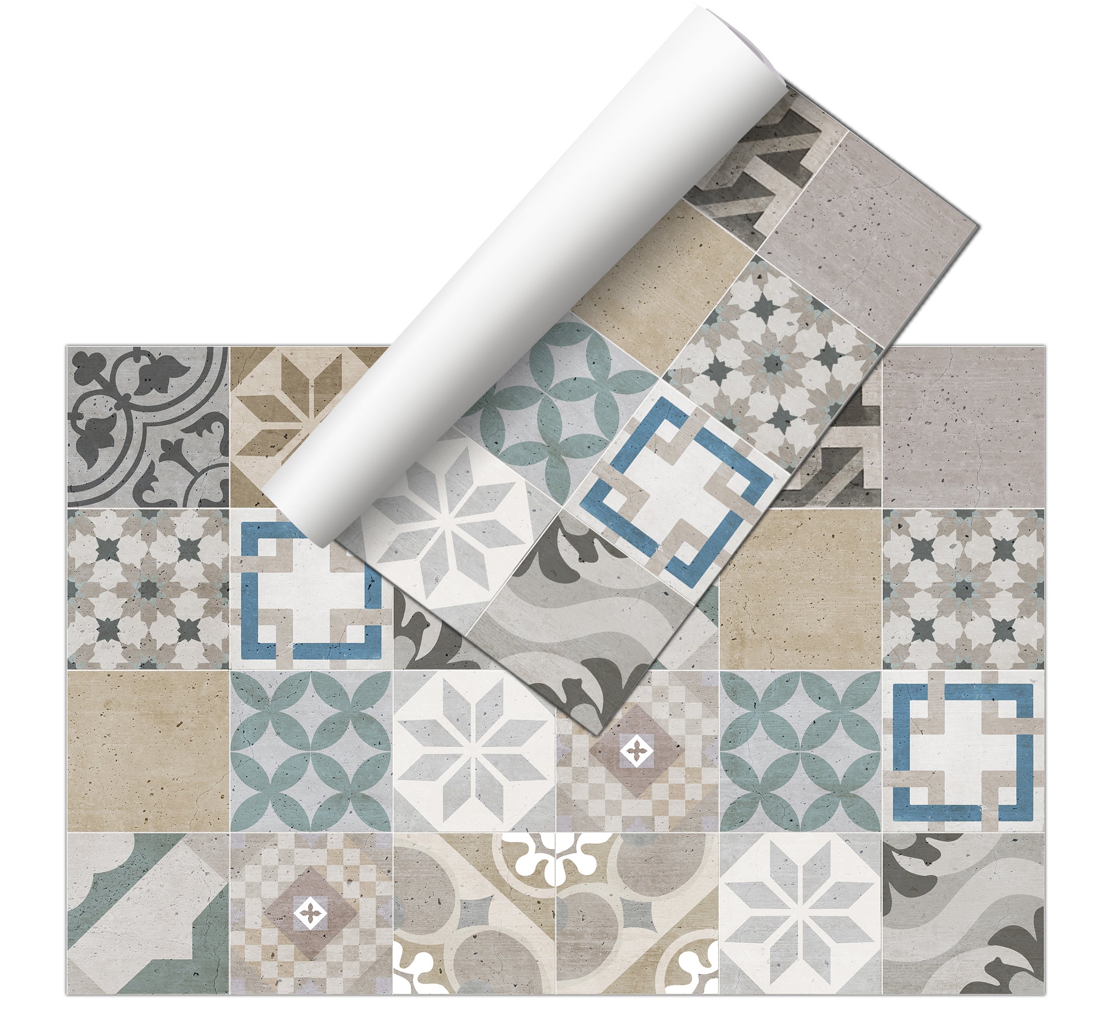 Alfombra de vinilo Azulejos vintage A 133x200 cm - PVC antideslizante, vinilica para cocina o salón, lavable, estilo hidraúlico - 5