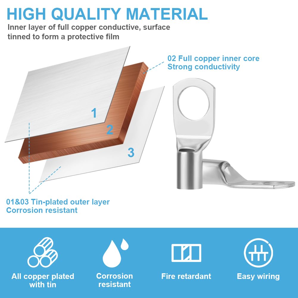 21 Pièces Cosses Tubulaires 16mm² M8, Cosses à Sertir a Oeil à Anneau, Cosse Electrique Plate, Œillet en Cuivre Étamé Cosse à Sertir pour Voiture - 3