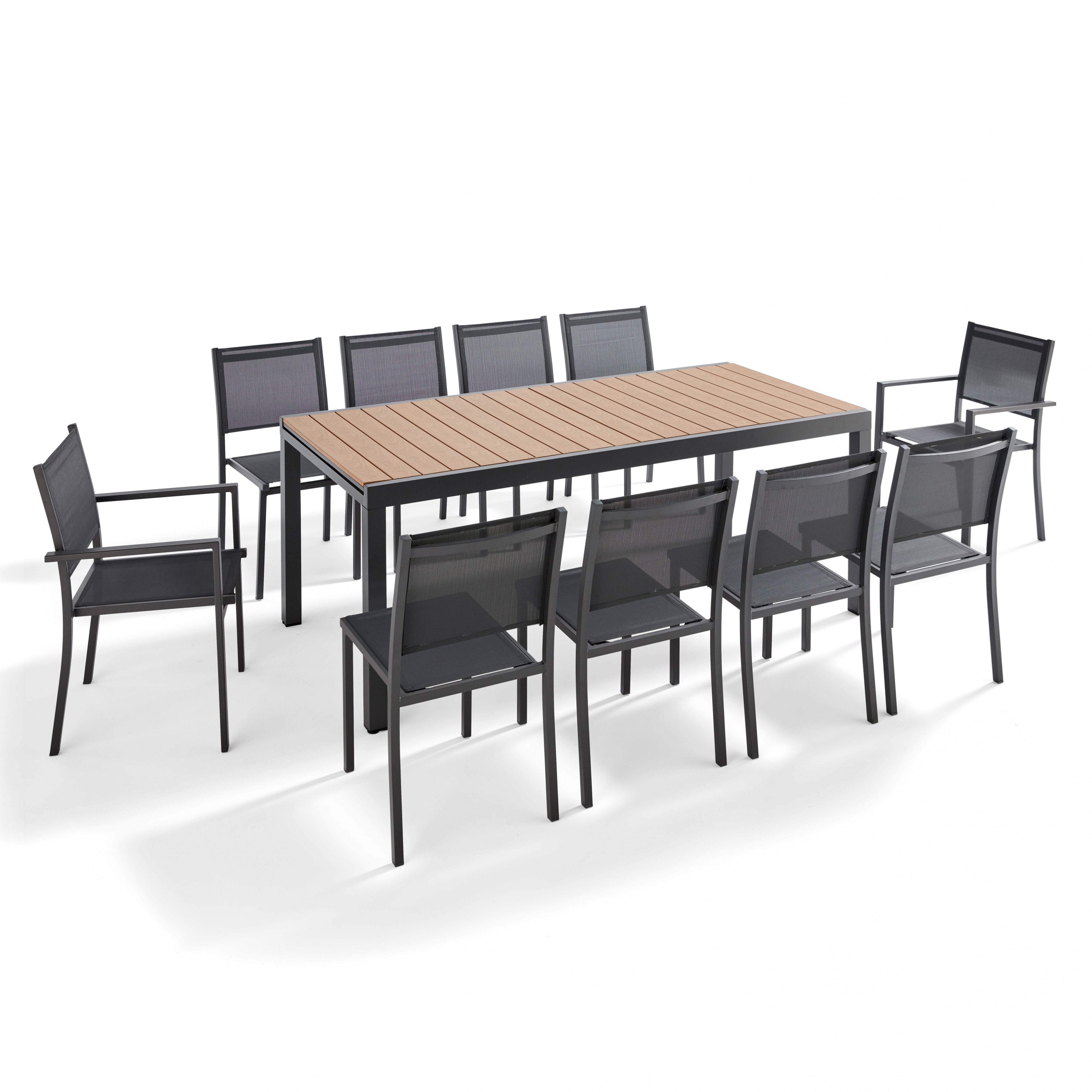Salon de jardin 10 places, 8 chaises et 2 fauteuils en aluminium - 6