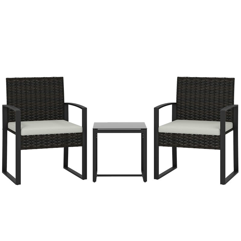 Rattan bistro lounge 3 piese set crema cu 2 scaune, măsuță de cafea și perne detasabile, pentru amenajarea și utilizarea practică a spațiilor
