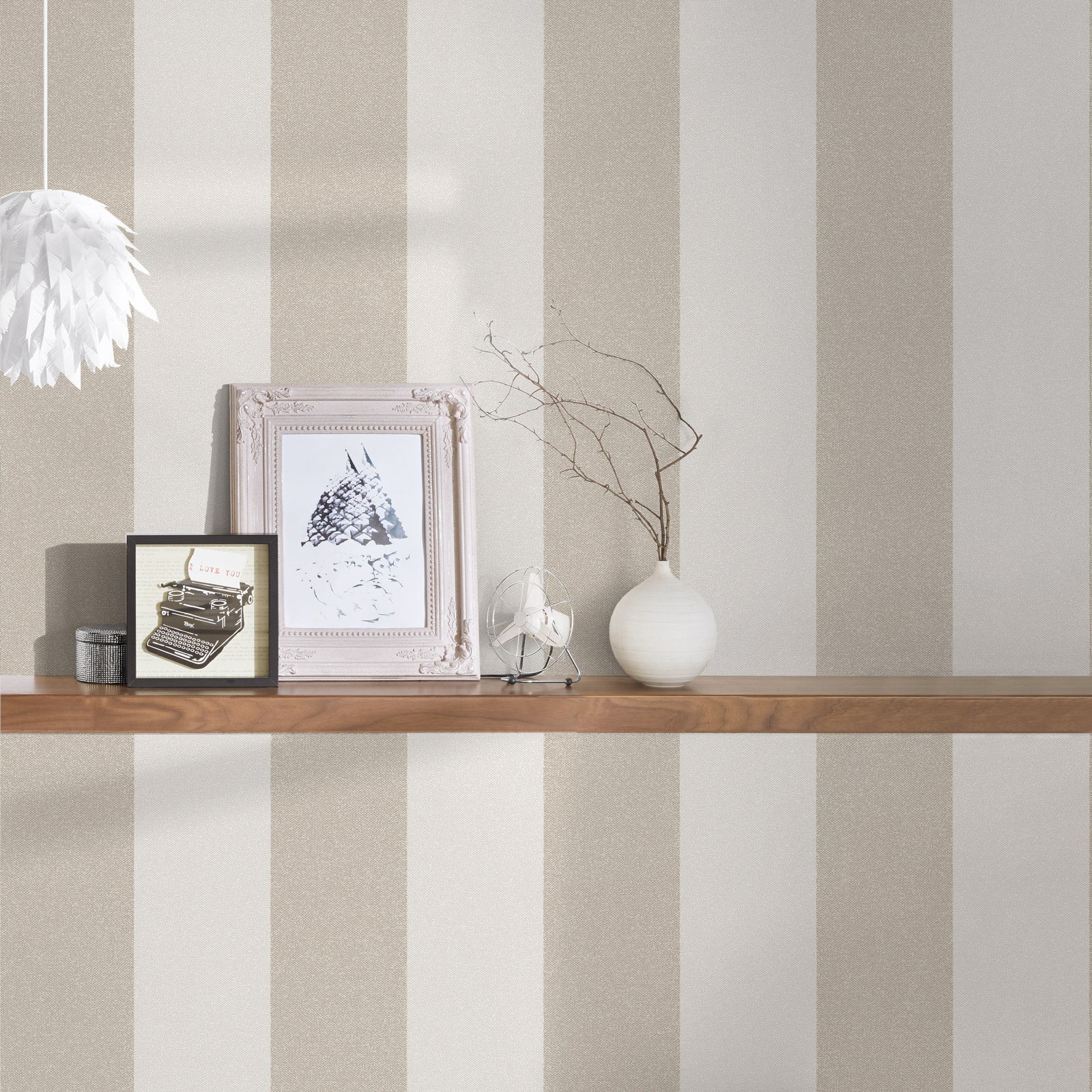 Papier peint rayé beige chambre adulte Tapisserie à rayures beige & blanc idéale salon Papier peint intissé vinyle couloir - 2