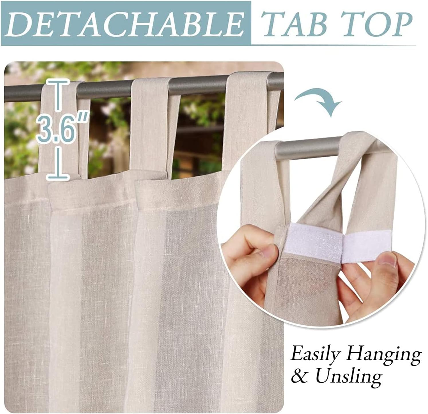 Cortinas de lino para exterior (juego de 2), impermeables con cierre de velcro, para cenador, patio o pérgola (84 x 52 pulgadas) - 2