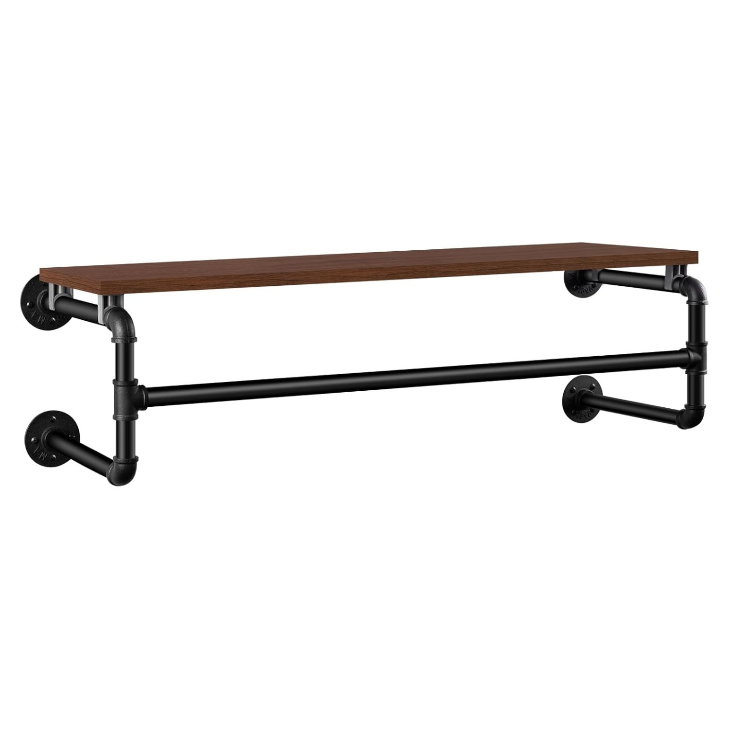 Natural Goods Berlin GARD SHEET – Porte-manteau Mural Noir – Étagère + 5 Crochets + 3 Barres – L60 X P30 X H15 Cm