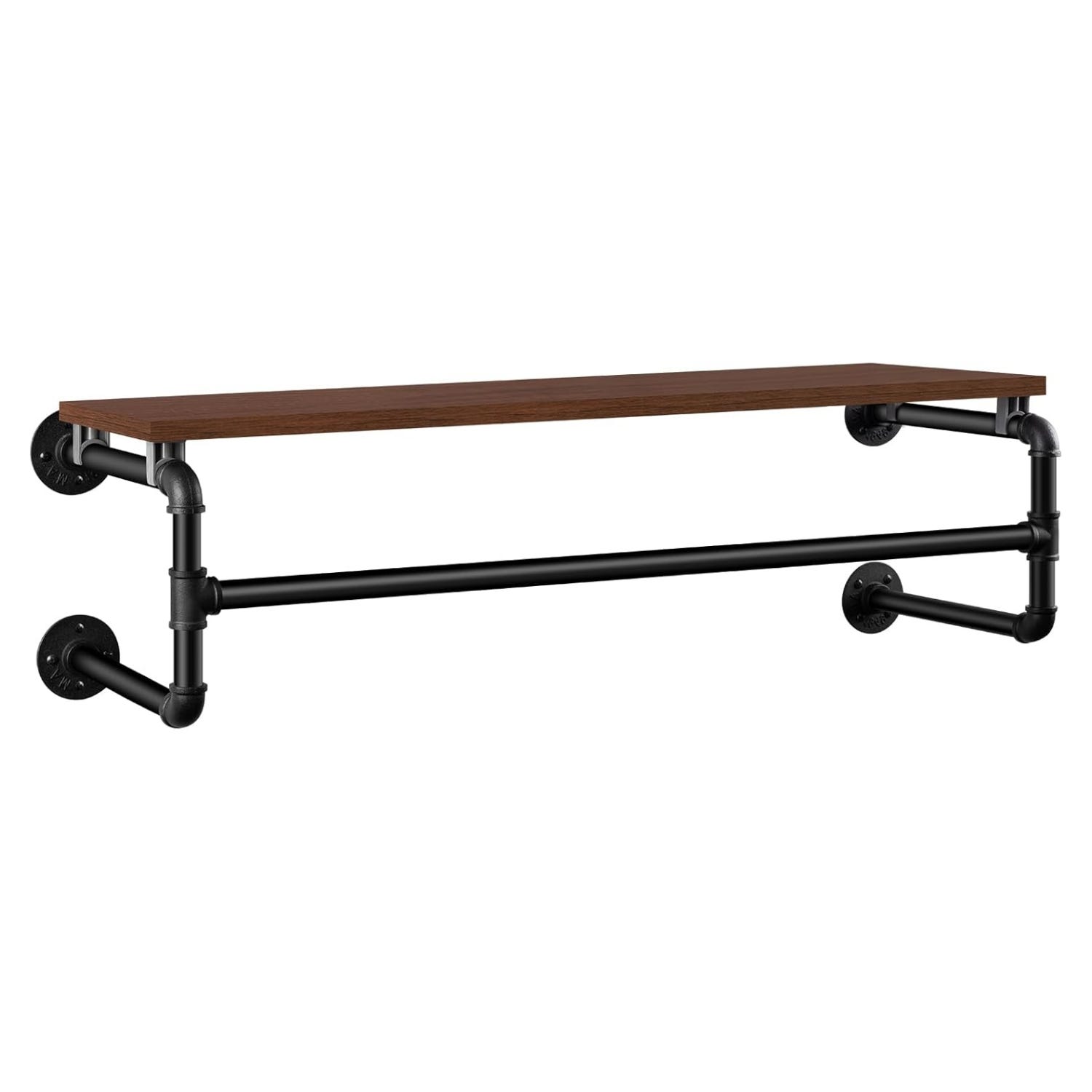 Natural Goods Berlin GARD SHEET – Porte-manteau Mural Noir – Étagère + 5 Crochets + 3 Barres – L60 X P30 X H15 Cm