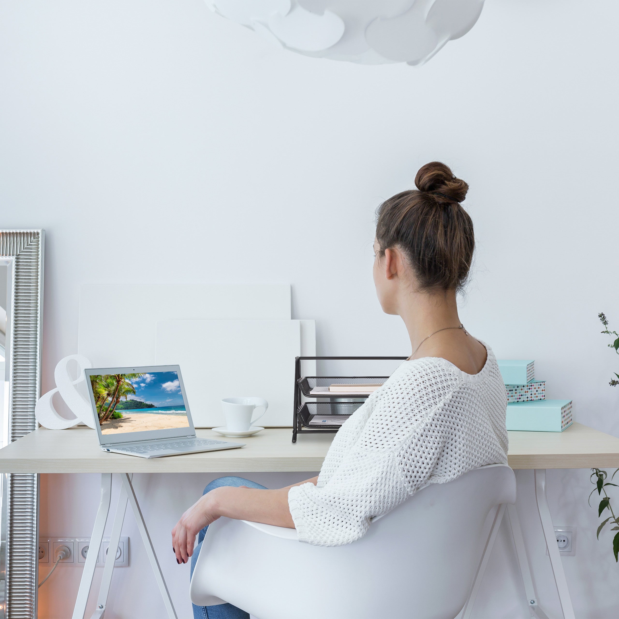 Organizer Portadocumenti con 2 Vaschette, Portalettere A4, HLP: 20,5x30x35,5 cm, Rete in Acciaio, Nero, Relaxdays - 3