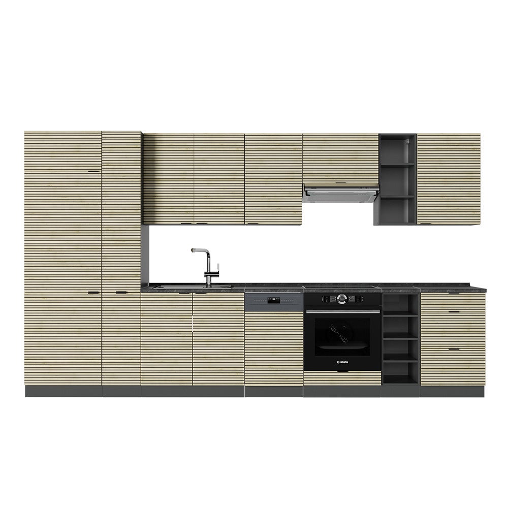 Vicco Aneks kuchenny Fame-Line, Panel dębowy/antracyt, 355 cm , BP Antracyt