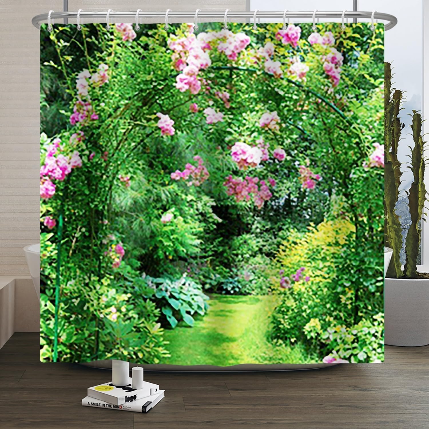 Zasłona prysznicowa Spring, Zasłona do łazienki Spring, Zasłona prysznicowa Flower Garden, Wodoodporna i nadająca się do prania w pralce, 200x180 cm