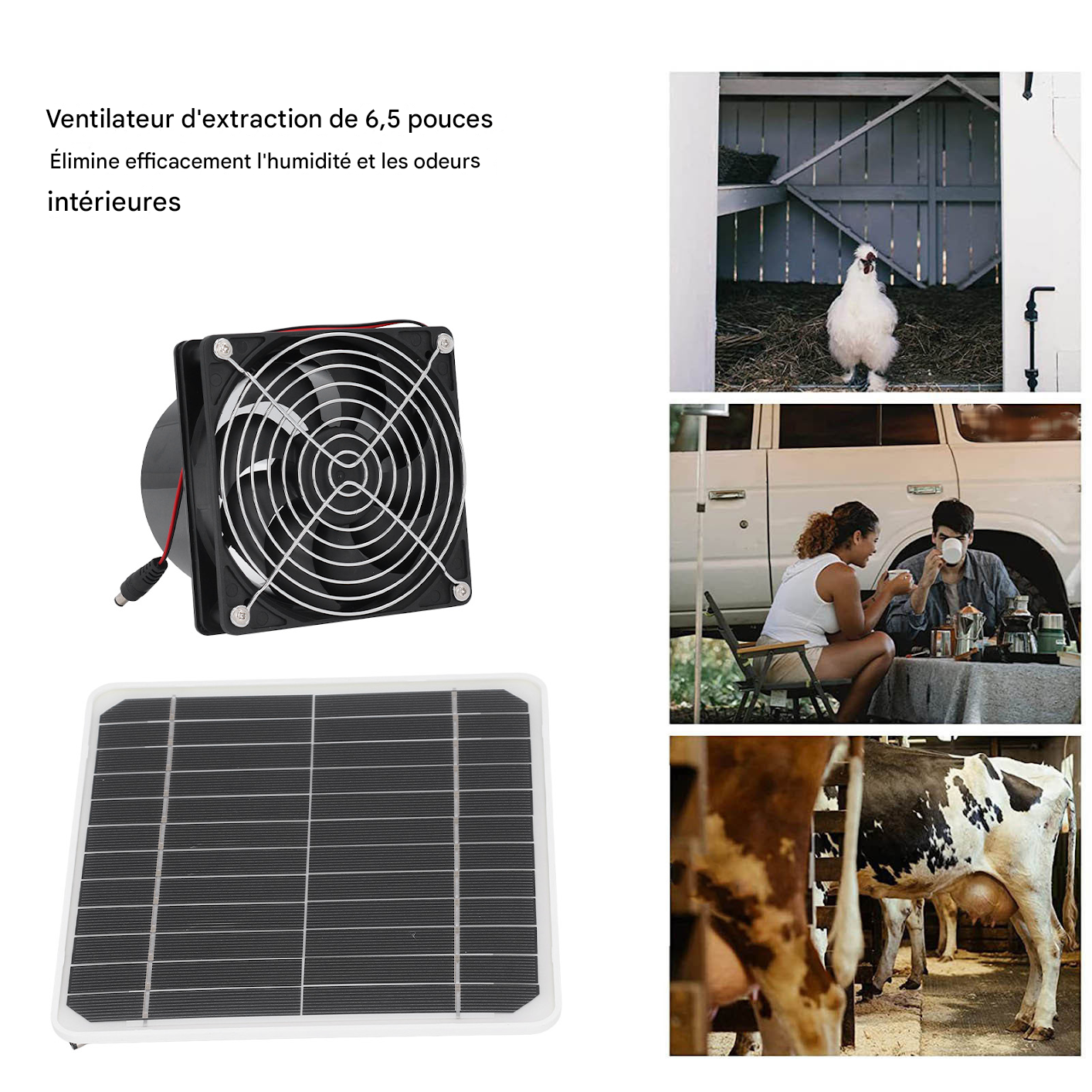 Ventilateur d'extraction solaire 50W 12V 6,5