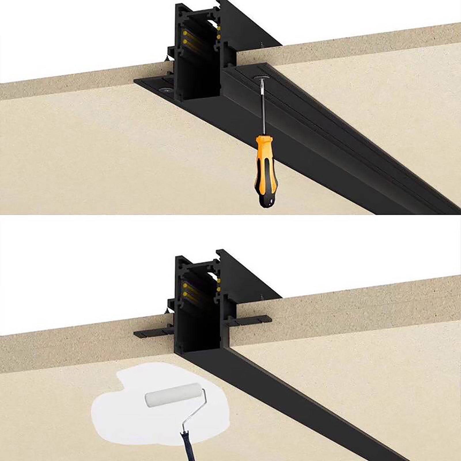 Rail encastré magnétique noir de 1mt 48V pour projecteurs LED sur rail - 7