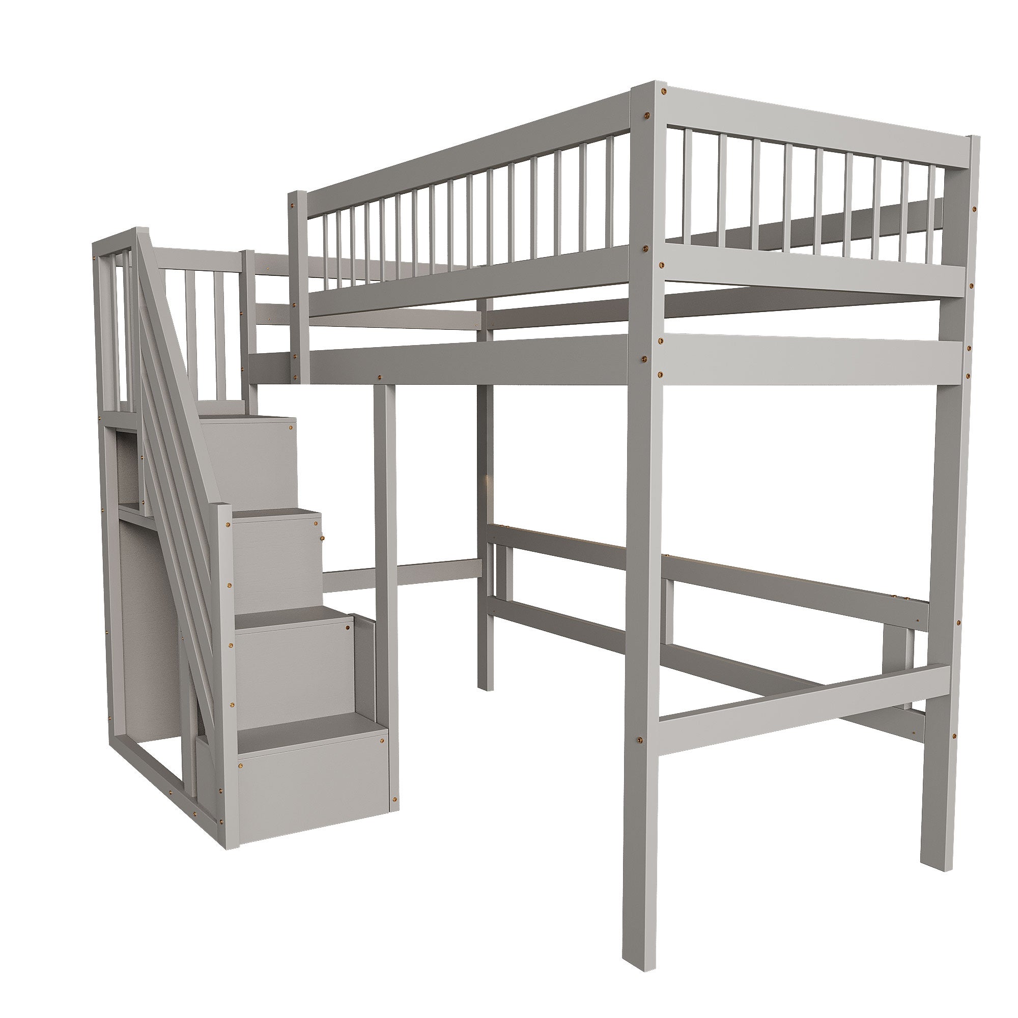 Letto in legno massello 90x200, scala con mobile contenitore, letto per bambini, letto per ragazzi, letto singolo, grigio - 5