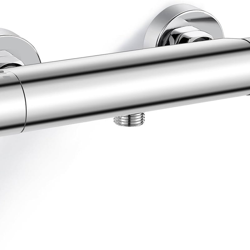 Bateria termostatyczna prysznicowa - Bateria termostatyczna prysznicowa do montażu na ścianie z przyciskiem zabezpieczającym przed oparzeniem - rozsta