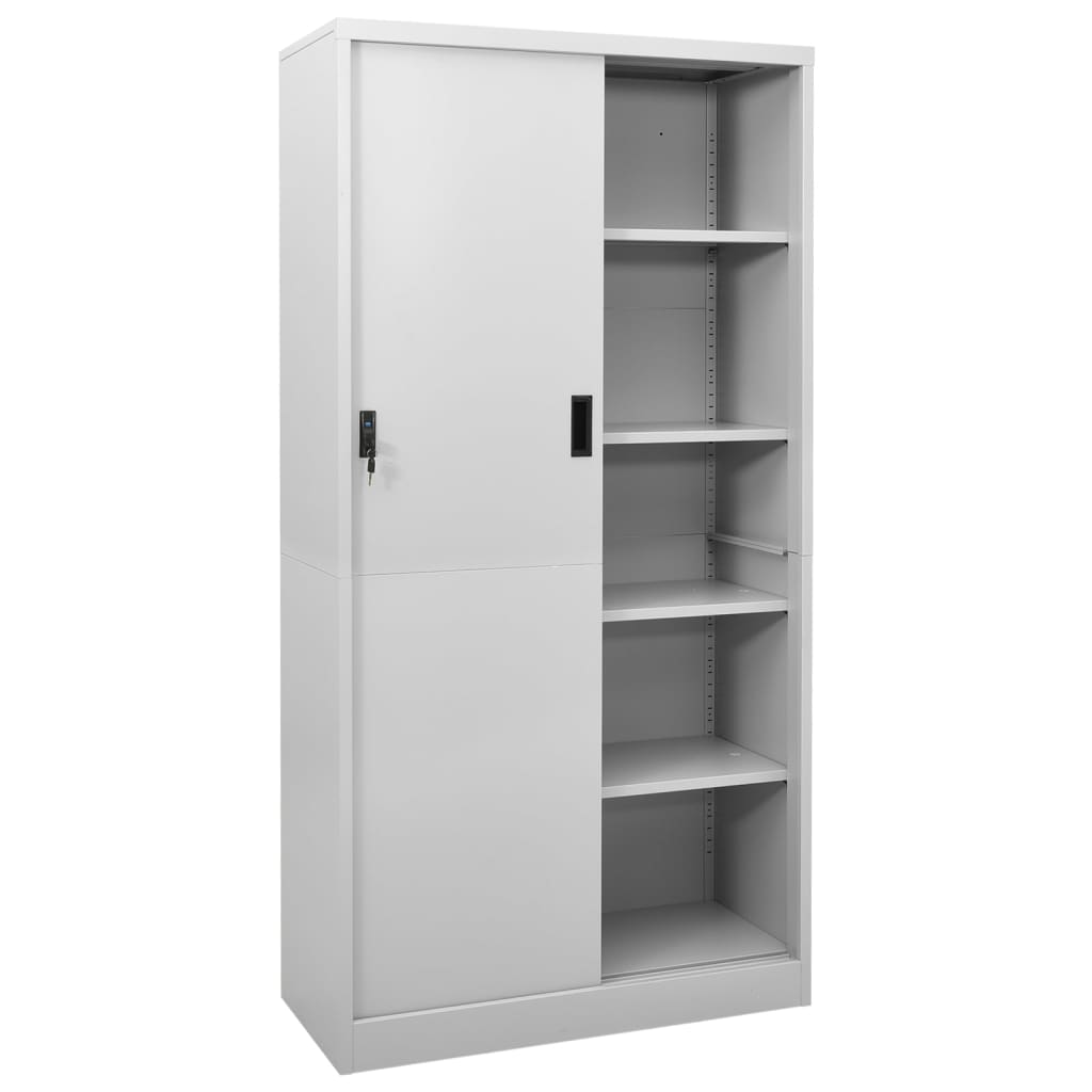 Armoire De Rangement Armoire Bureau Porte Coulissante Gris Clair X X Cm Acier Cfw