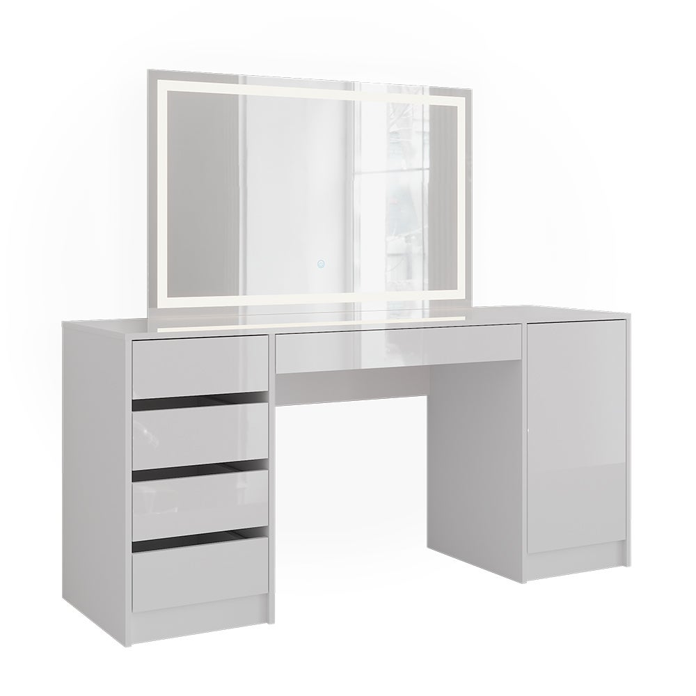 Vicco Stół toaletowy Sherry, Biały/biały wysoki połysk, 158.2 cm z lustrem LED
