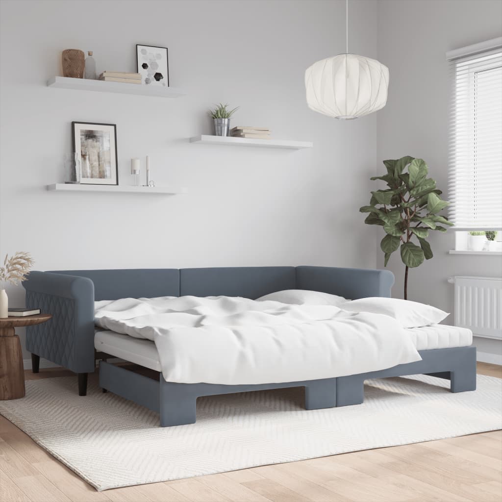 Lit de jour et gigogne et matelas gris foncé 100x200 cm velours | Leroy ...