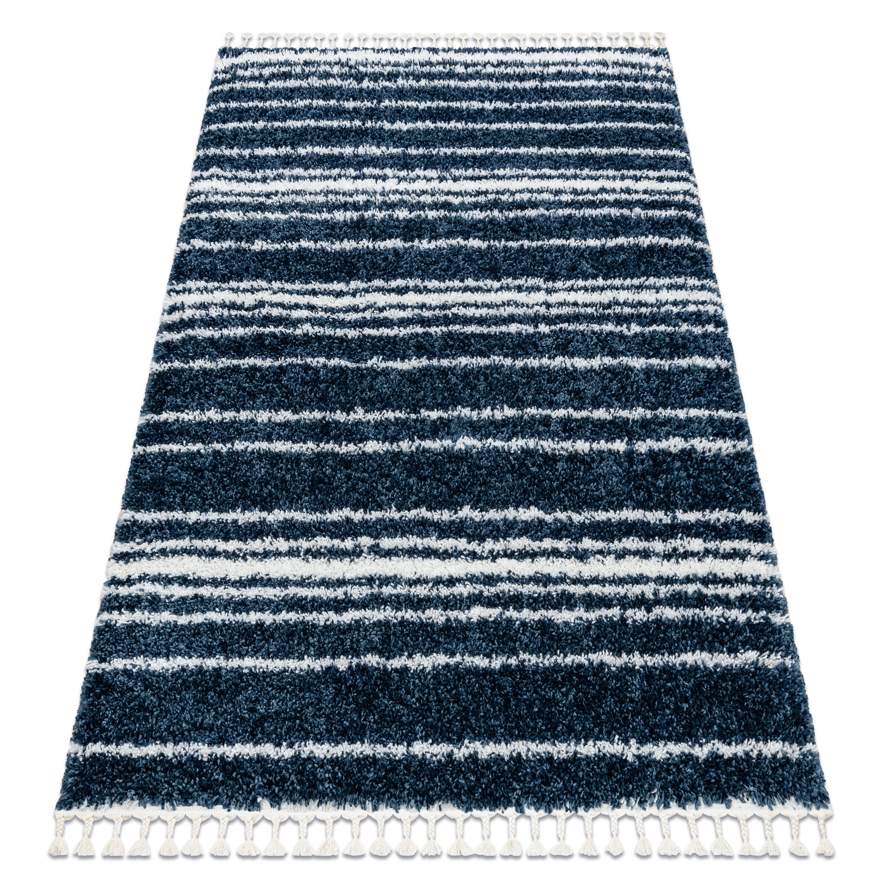 Alfombra union 4080 rayas azul / crema franjas bereber marroquí shaggy 180x270 cm