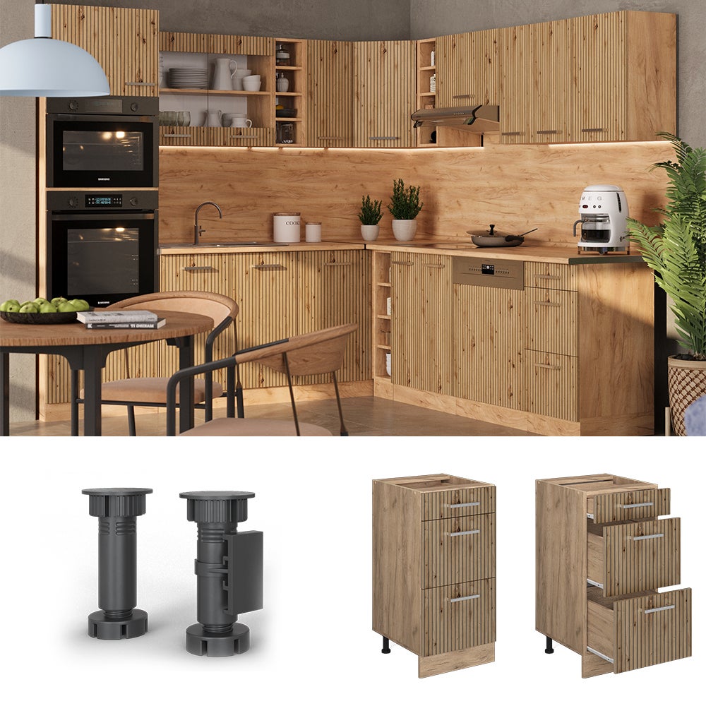 Vicco Meuble cuisine R-Line, Chêne Artisan, 40cm avec tiroirs, sans PT - 2