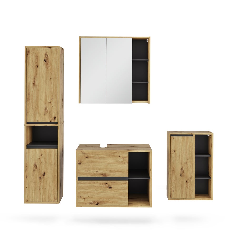 Vicco Zestaw mebli łazienkowych Viola, Artisan/szary, 4 części