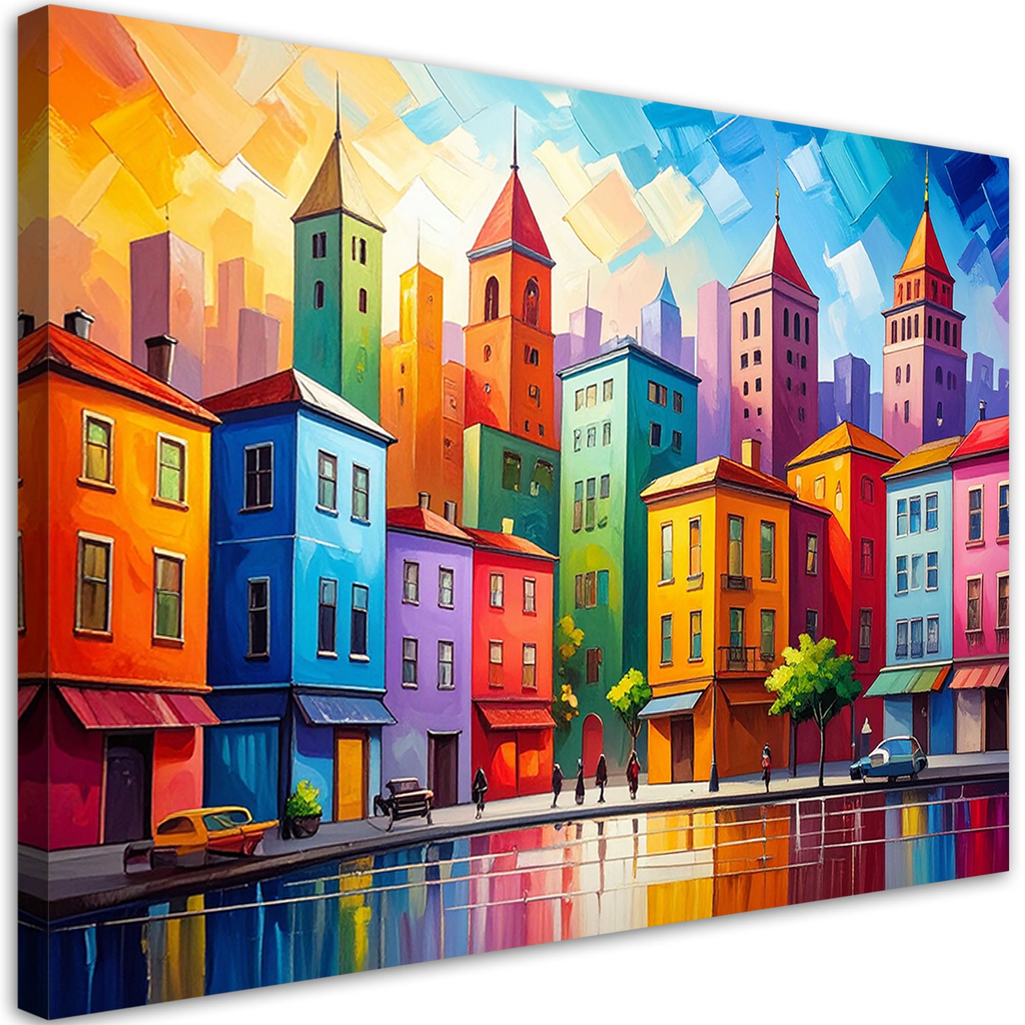 Obraz do pokoju dziecka salonu kuchni, Widok na kolorowe miasto domy budynki 90x60