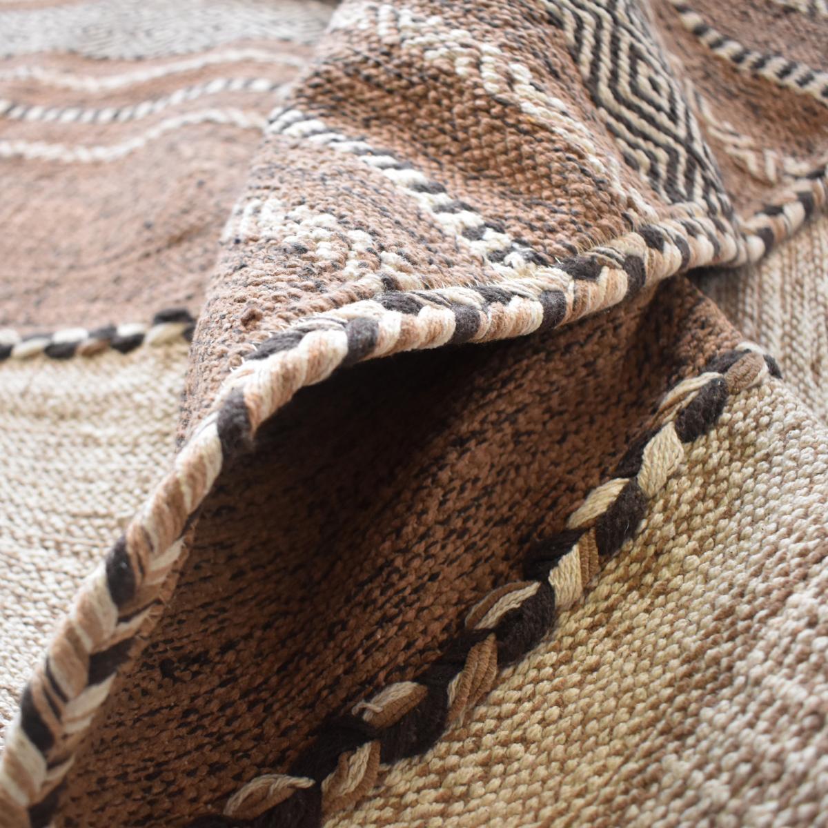 Tapis kilim 200x290 rectangle fait main en coton beige et marron - 7