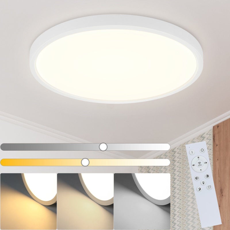 ZMH Ściemnialna lampa sufitowa LED - 20W - Płaska lampa łazienkowa Ø 30cm okrągła IP44