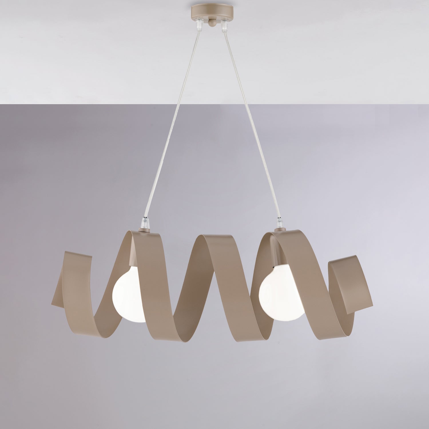 Helix Suspension en fer laqué gris tourterelle mat avec câble électrique réglable 2 lumières L. 54 X 20 BL141-2-TO - 2