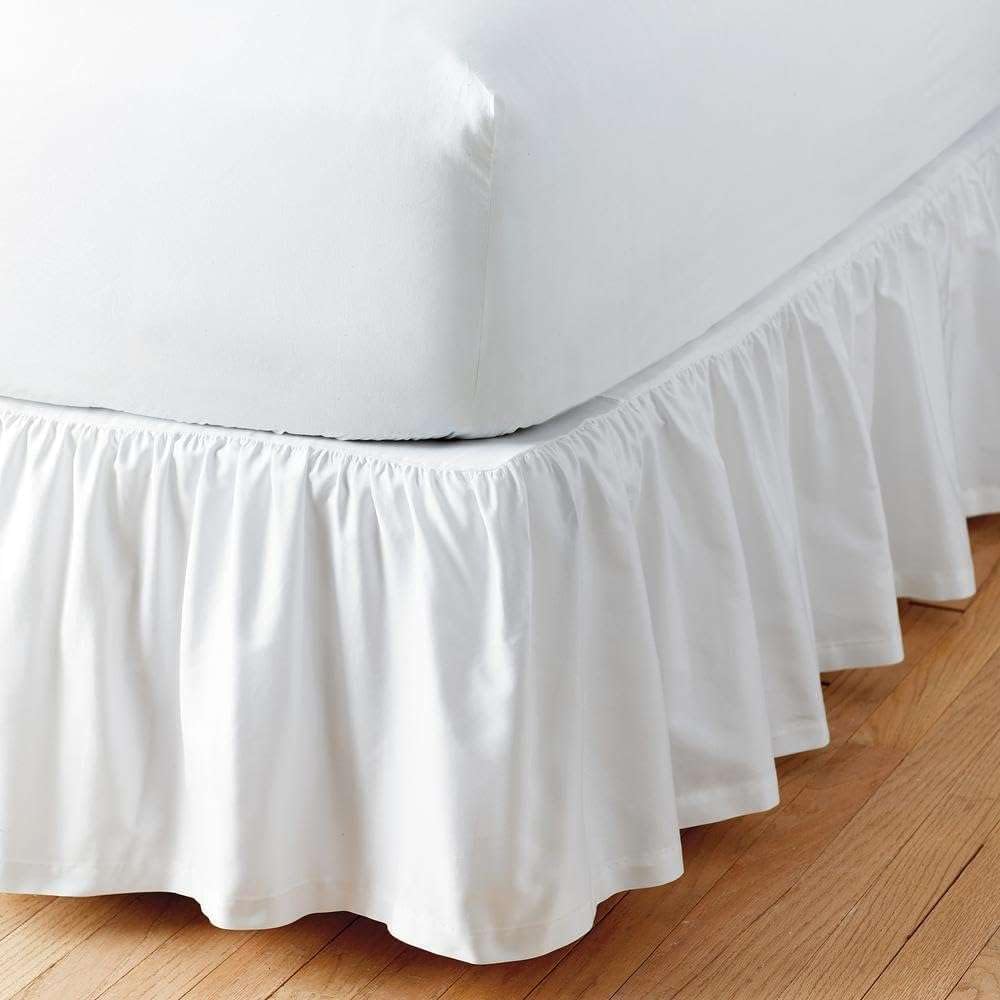 Falda De Cama Con Volantes Elástica - Microfibra, Caída 30 Cm, Tamaño 135x200 Cm, Fácil De Colocar, Color Blanco
