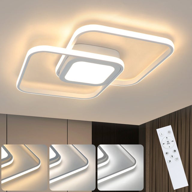 NETTLIFE Candeeiro de teto LED, conduziu a Candeeiro de teto 48 W metal branco regulável moderno com comando para quarto sala estar cozinha