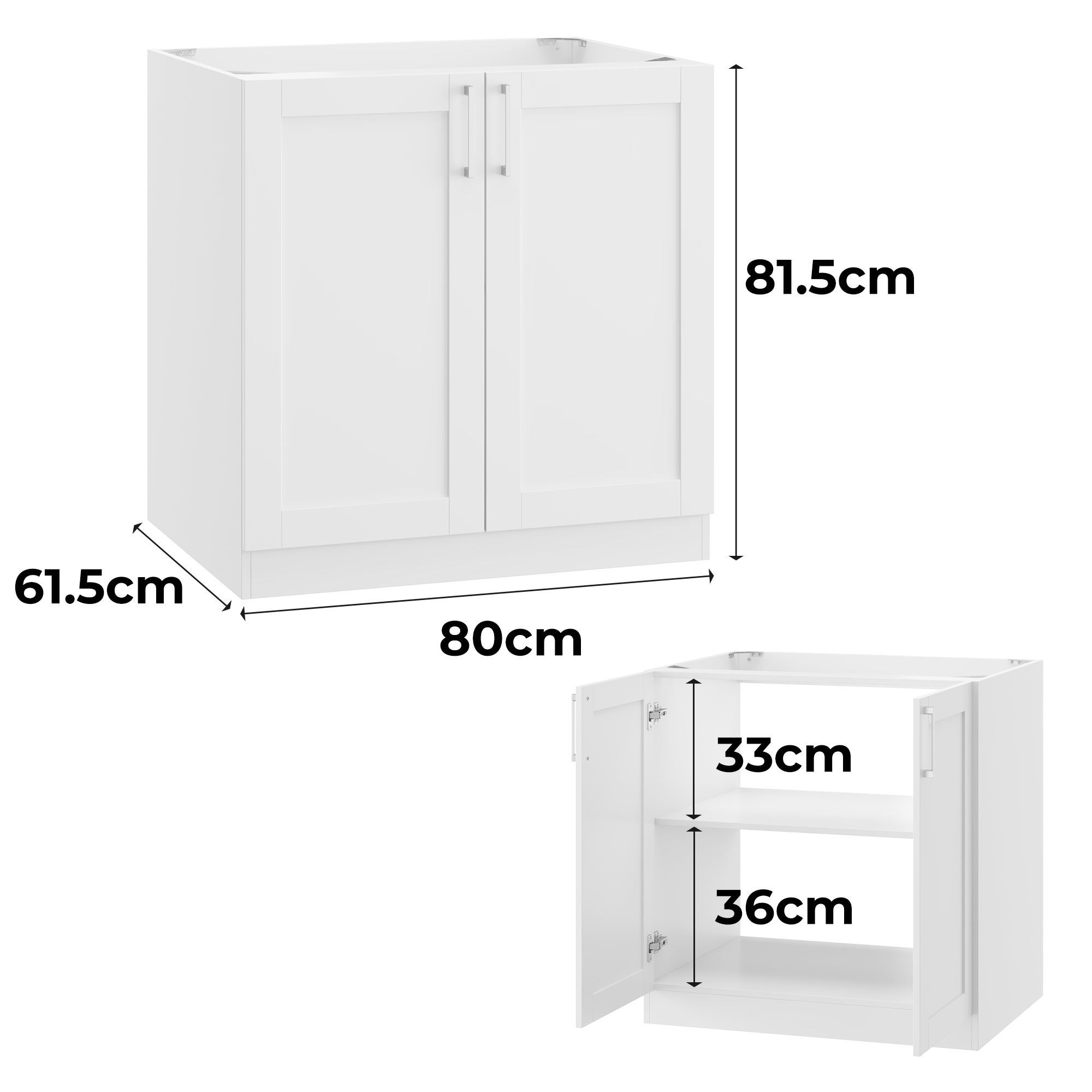 Meuble Bas de Cuisine sans PT, Élément Bas de Cuisine avec 2 Portes et Étagère réglable, 80x61.5x81.5cm, Blanc - 3