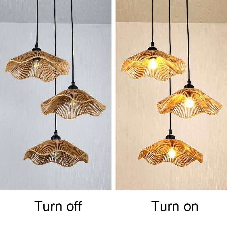 Lustre bohème avec ampoule, suspension en rotin faite main, lustre de chevet vintage, Plafonnier suspendu, lumière chaude 3000K, φ30cm - 8