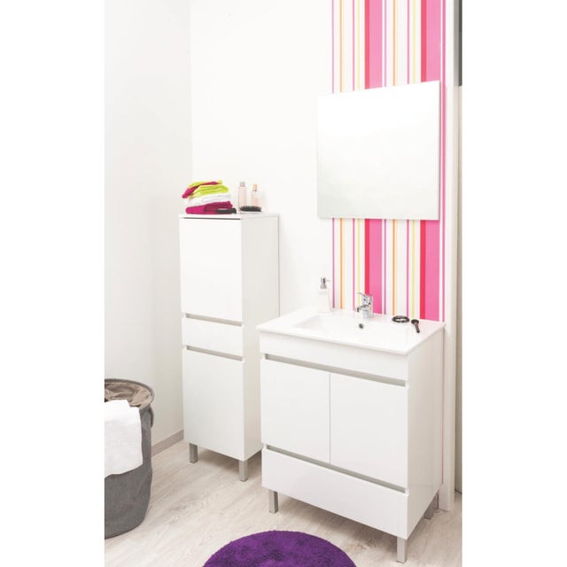 Ondée - Meuble salle de bain blanc à poser 80cm portes+tiroir livré monté - LANCELO AYOR