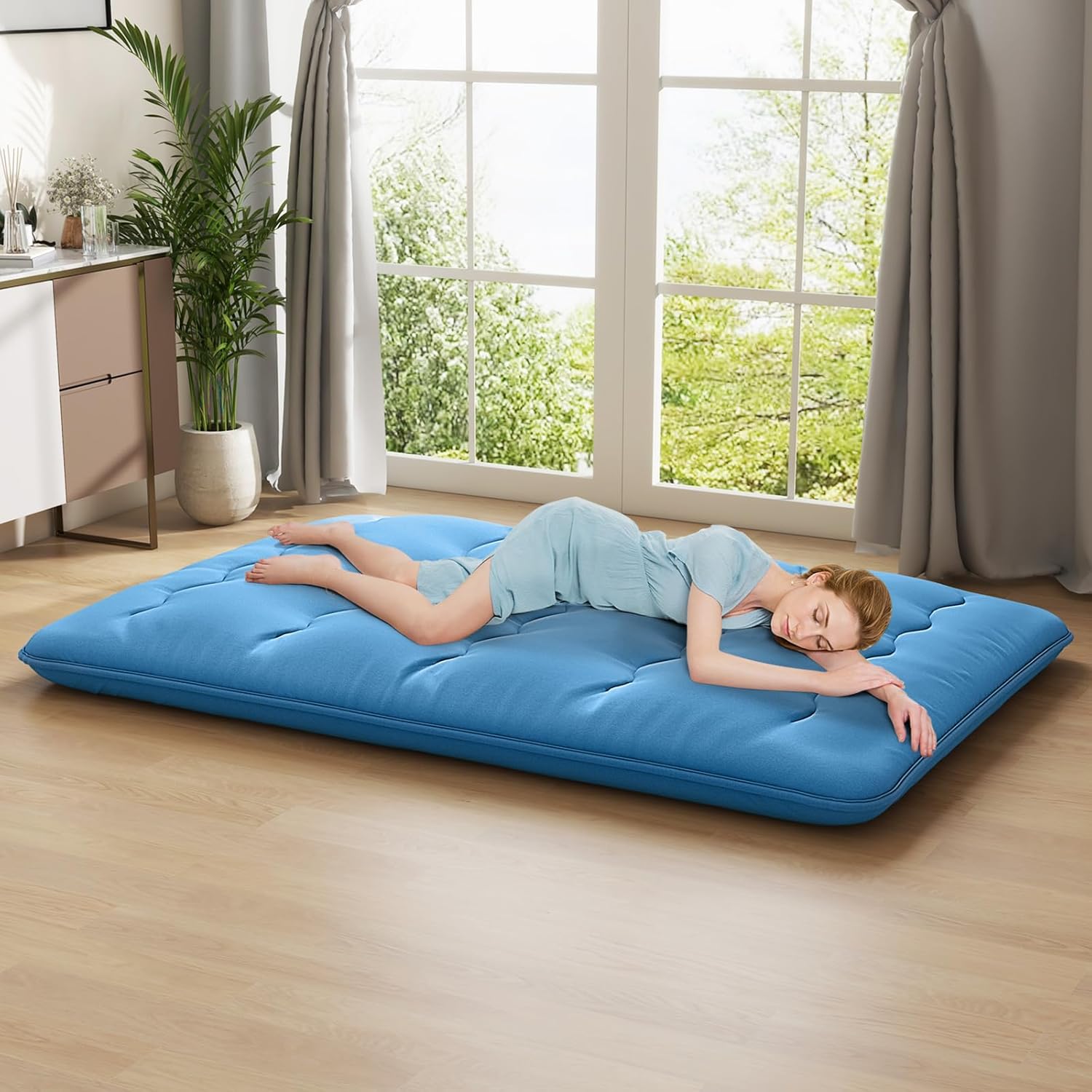 Matelas Roulé Au Sol Avec Housse Lavable - Matelas De Couchage Portable Pliable