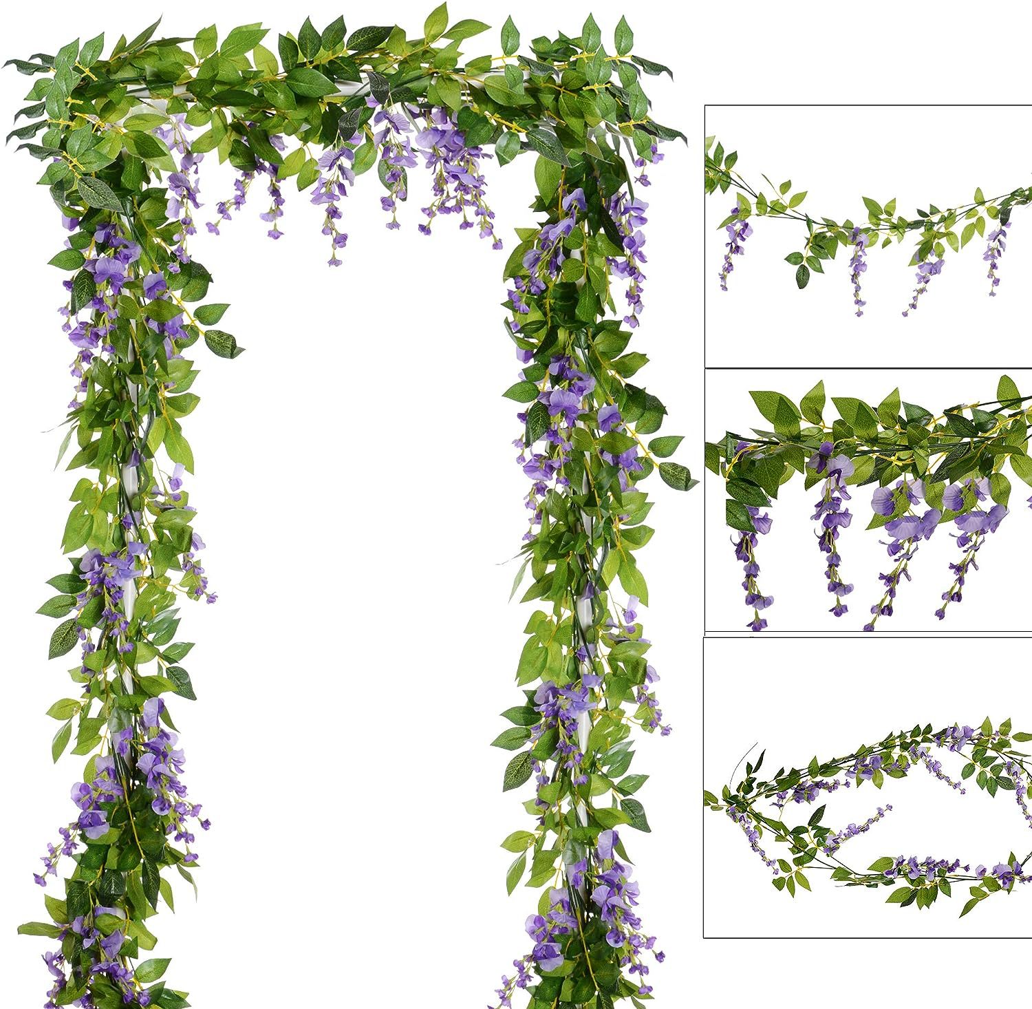 Lot de 10 guirlandes de glycine artificielles, guirlande de fleurs artificielles, fleurs suspendues de glycine pour mariage, fête, jardin (violet) - 4