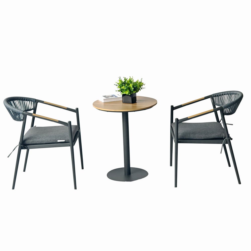 Set mobilier terasa/gradina KLUGMEISTER KJF11196, doua scaune + masa, cu perne incluse, culoare gri