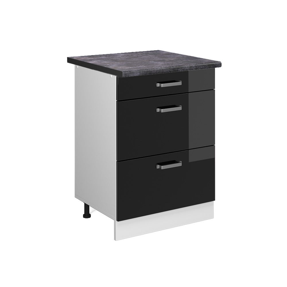 Vicco Szafka dolna do kuchni R-Line, Czarny wysoki połysk, 60 cm z szufladami, BP Antracyt