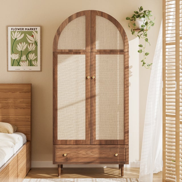 Armoire 79x50x175cm - 2 portes et 1 tiroir - aspect noyer - MDF - Marron