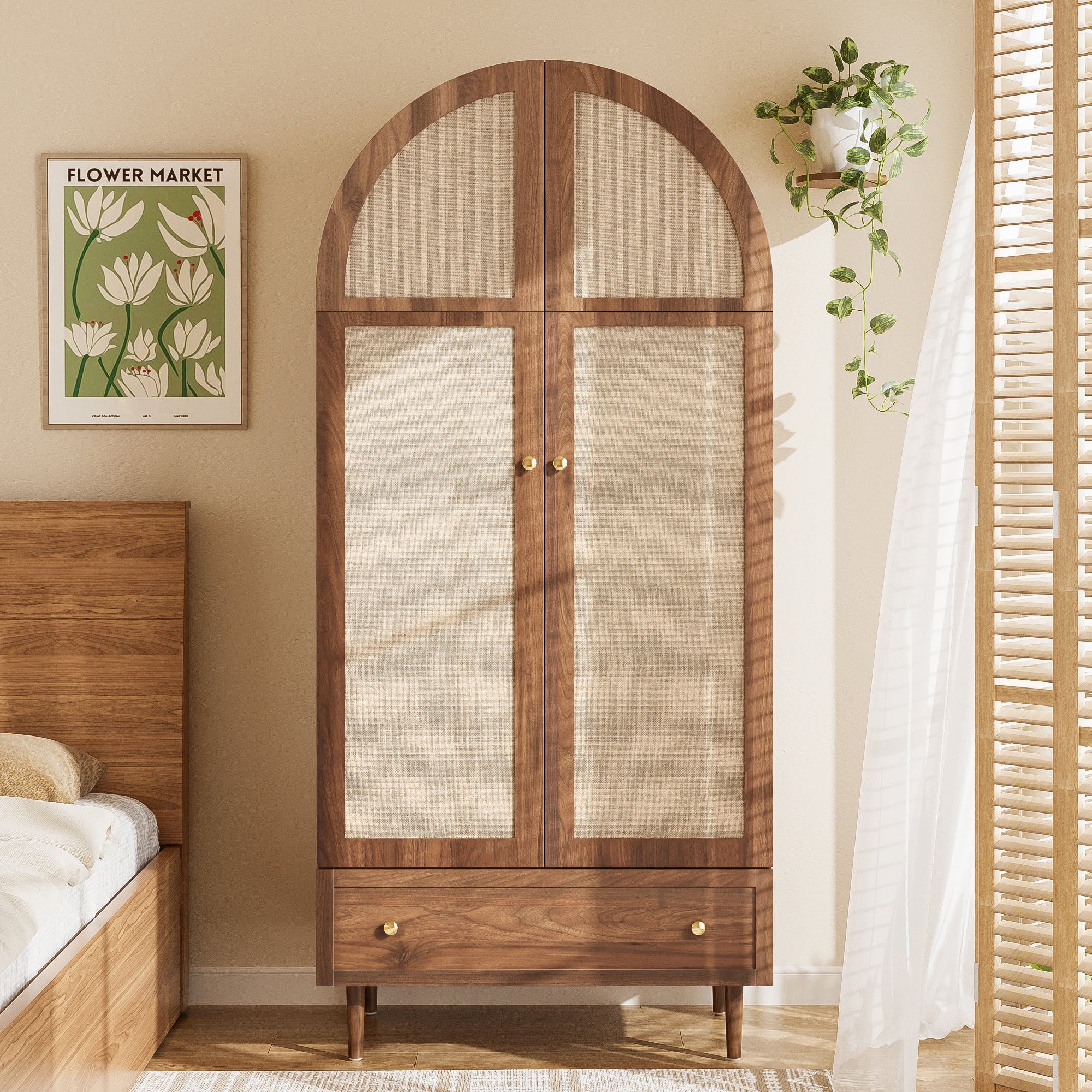 Modernluxe  Armario 79X50x175 Cm, 2 Puertas Y 1 Cajón, Aspecto Nogal, Mdf, Marrón , Leroy Merlin