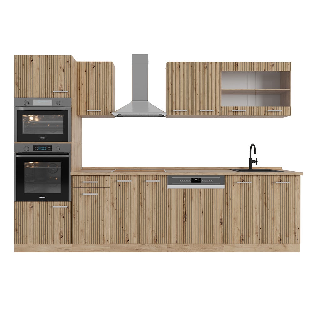 Vicco Aneks kuchenny R-Line, Dąb Artisan/Dąb Goldkraft, 300 cm z wysoką szafką, BP Dąb