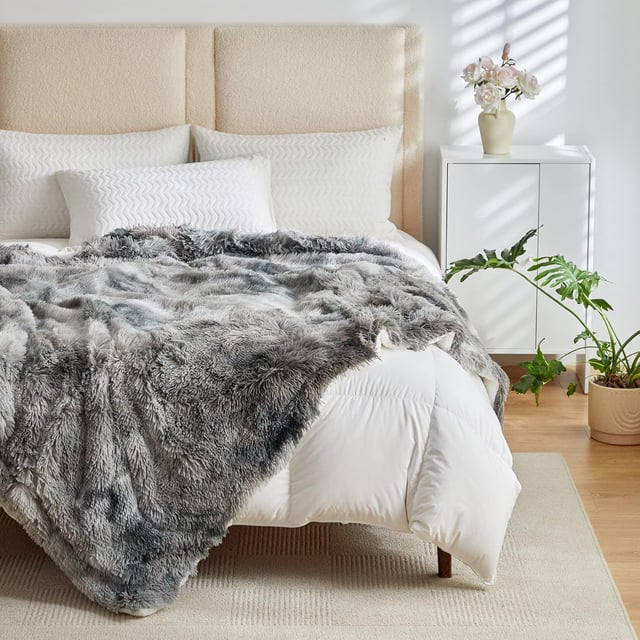 Couverture en Fausse Cachemire Fourrure en Peluche, Crème Plaid Polaire, 130x160cm