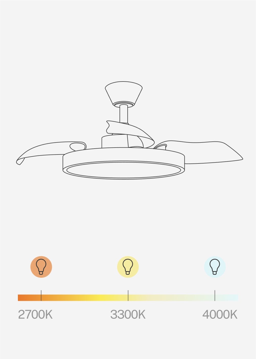 CREATE- WIND CLEAR STUDIO M - Ventilador de teto silencioso de 40 W com pás retráteis e luz LED Ø108 cm - Com luz - sem WIFI - 8