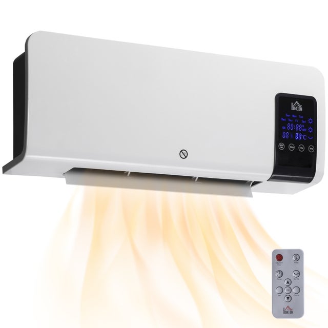 Radiateur soufflant mural en céramique 2&nbsp;000 W avec télécommande, 2 modes de chauffage, affichage LED et minuterie, chauffage à économie d'énergie