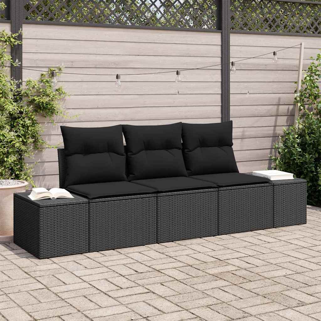 Zestaw Sof z poduszką 3 pcs Czarny polirattan vidaXL