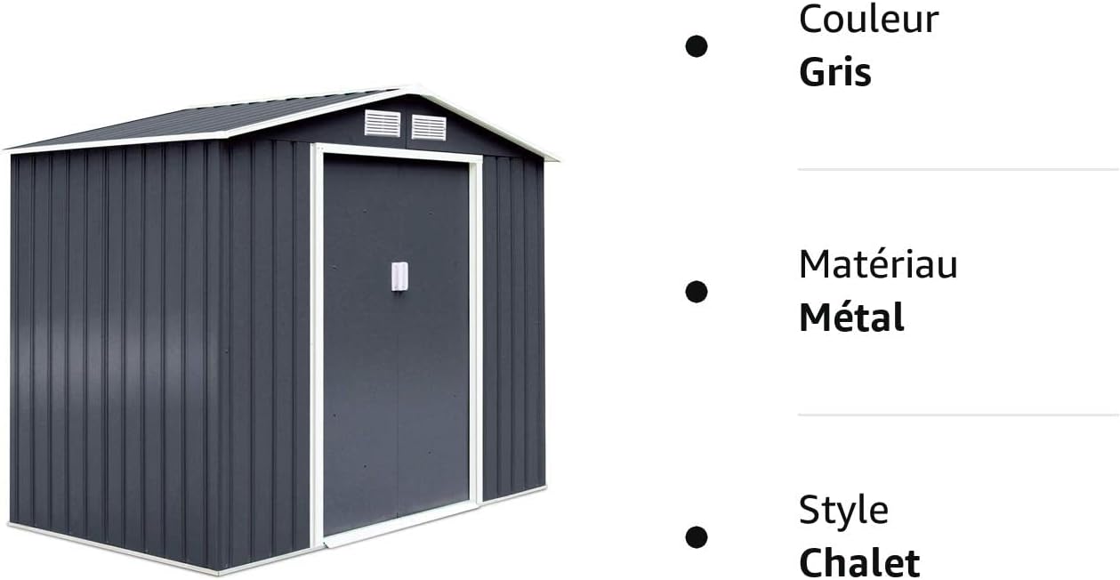 2,37m² Abri de Jardin Métal Galvanisé avec Base, Cabane de Rangement à Outils 213x127x185 cm avec Portes Coulissantes & Fenêtres,4,39m³ Gris - 9