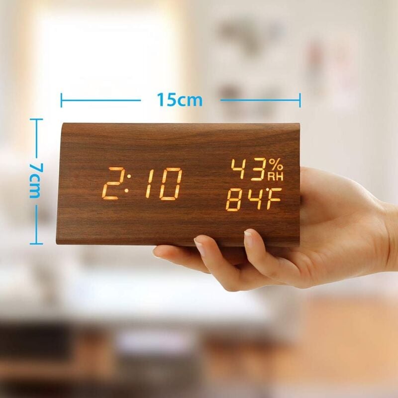 Sveglia Digitale Con Doppia Allarme – Display LED, Temperatura E Umidità, Luminosità Regolabile, Batteria O USB-C, Modalità Notturna – Nero - 2
