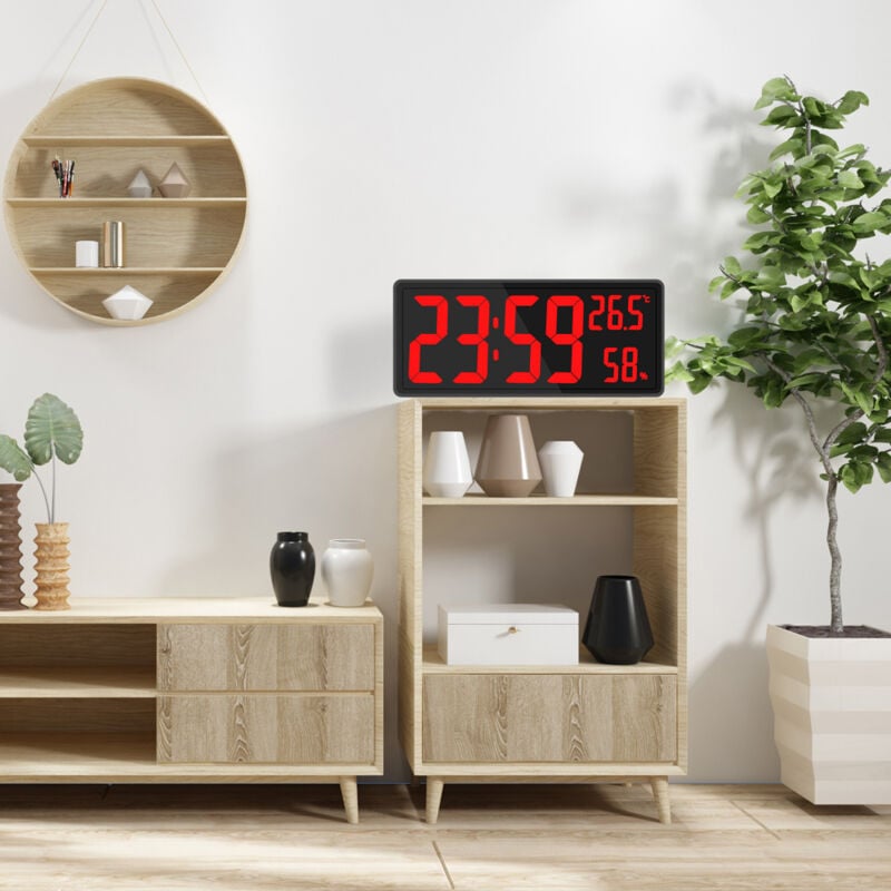 Horloge numérique grand écran, grande horloge murale numérique avec température et humidité, horloge murale numérique avec chiffres LED - 2