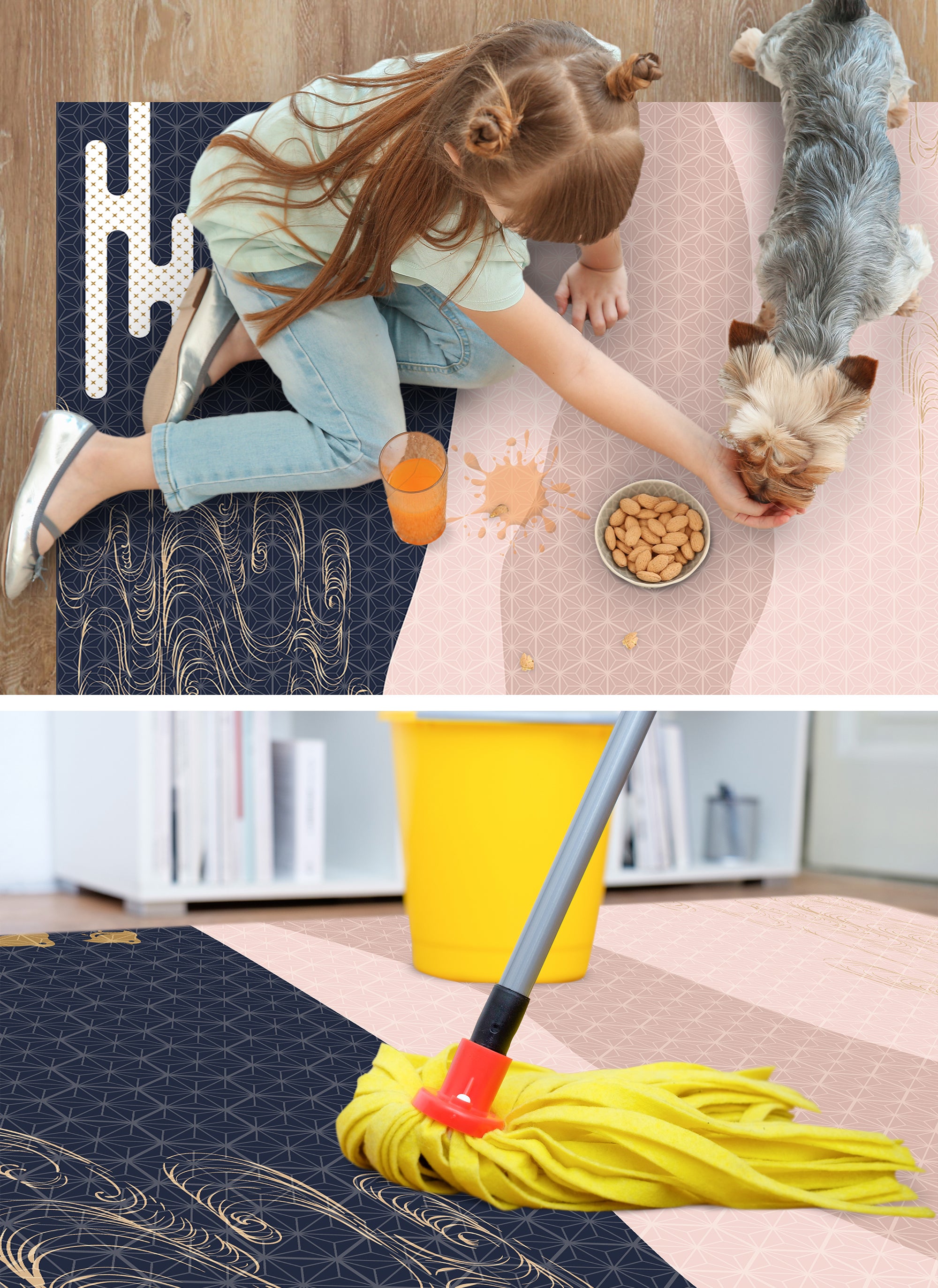 Tapis antidérapant en vinyle, Okinawa [Diam] 150 cm - PVC imprimé, lavable, ignifuge, pour le salon et la cuisine - 3